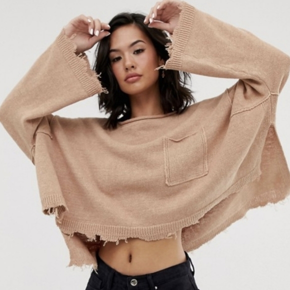 Free People Prism Solid Oversized Sweater Size Small in Tan - Picture 3 of 11